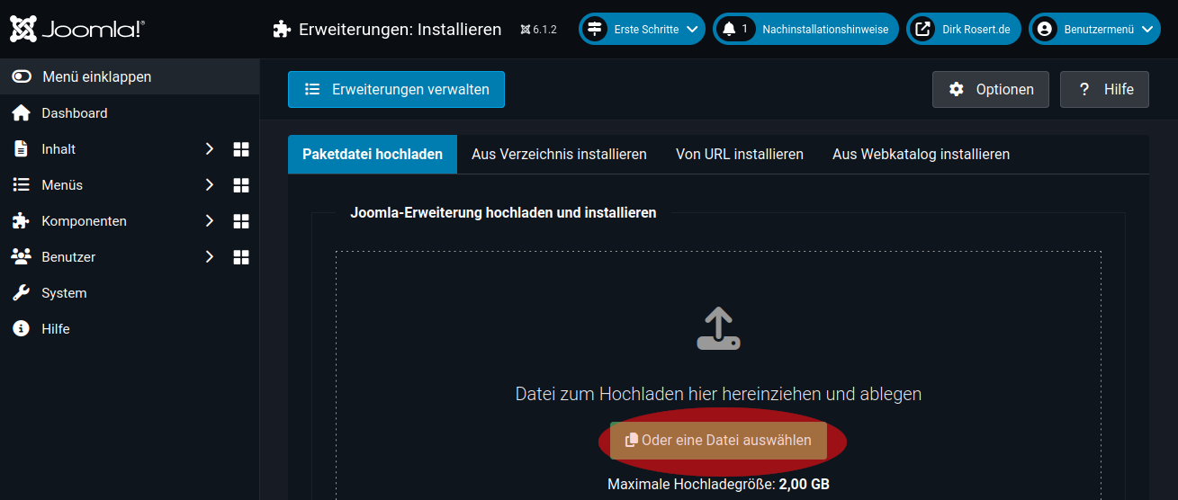 Paketdatei hochladen
